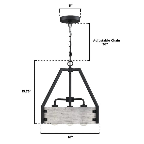 Dope Craftsman Style Three Light Indoor Chandelier In Matte Black And Antique Ash Finish with adjustable chain dimensions