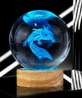 Lit 3D Axolotl Crystal Ball Night Light With 16 Color LED And Wooden Base Upgraded 3.15 Inch Glass Ball Lamp on wooden stand