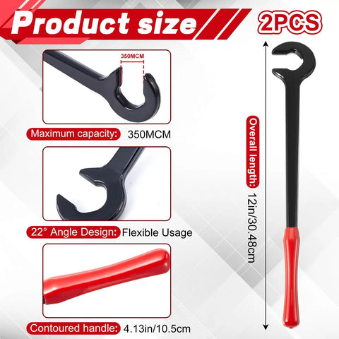 Heavy Duty 12-Inch Cable Bender Two Pack For 350 MCM Electrical Wire, angled head design and flexible usage details.
