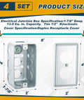 Four Metal Electrical Boxes Kit With Exposed Work Covers, Ground Wires And Screws, Deep One And A Half Inches, 21 Cubic Inches Capacity, Half Inch Knockouts, Galvanized Junction Boxes For Wall Outlets And Switches; 4-pack with cover