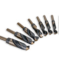 EFFICERE 8-piece drill bit set with 1/2-in. reduced shank, M2 high-speed steel, bronze and black bits laid in a row