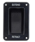 Hassle Free Mounts To Any RV Wall For Awnings Slide Outs And Leveling Jacks Direct Wire Forward Reverse Control Center Off Momentary Switch front view with extend and retract labels.