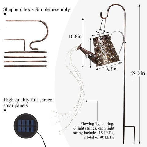 Waterproof Solar Watering Can Lights Outdoor Hanging Garden Decor For Yard Patio Lawn With Copper Rose Pattern 90 LED Fairy String On 37.4 Inch Hook Perfect Gift For Mom Grandma Women Birthday Christmas