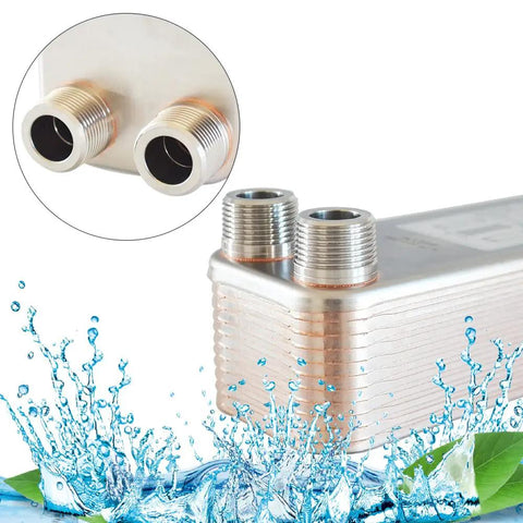 Brazed Plate Heat Exchanger 3x8 Inch 30 Plate Water To Water System Copper And 316L Stainless Steel Three Quarter Inch Male NPT