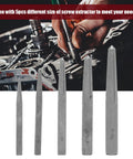 Premium 5 Pc Set Square Easy Out Bolt Extractors For Effortless Removal Of Stripped Screws And Broken Studs This Versatile Tool Makes Any DIY Job A Breeze By Grabbing Damaged Fasteners Like A Pro. 5-piece carbon steel screw extractors, sizes No.1 to No.5