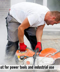 Worker using power tool outdoors, exemplifying use for Maximum Noise Blocking Soft Foam Earplugs 50 Pairs With 33 dB NRR.