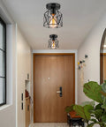 Retro Industrial Ceiling Light Fixture 4 Pack Black Cage Style With E26 E27 Base UL Approved installed in modern hallway