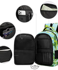 Dewy Mint White Flower Printed Unisex Backpack Dope With Large Capacity Durable Polyester Build showing open compartments