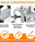 Solid construction details of heavy-duty door lifter dolly with silver powder coating and steel material.
