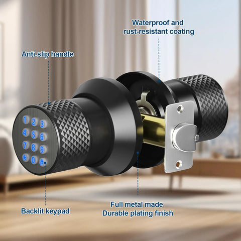 Keyless Entry Digital Door Lock With Keypad For Bedroom Home Office No Key Hassle Easy Install Auto Lock Anti Slip Handle And Spare Keys Durable Metal Electronic Lock