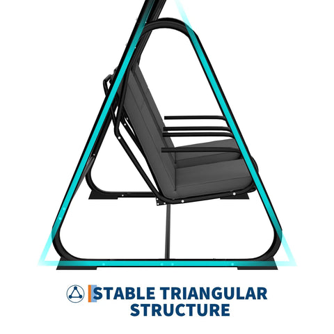 Side view of Two Person Outdoor Porch Swing Chair with cozy independent cushioned seats and adjustable canopy in dark grey.
