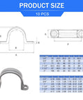 Front view of BENLIUDH 2-inch PVC pipe strap clamp in grey plastic, 2-hole, 10-piece set