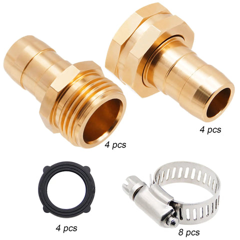 Heavy Duty Aluminum Garden Hose Repair Kit With Clamps And End Connectors For Three Quarter And Five Eighths Inch Hoses Includes Four Female And Four Male Fittings Eight Clamps And Extra Rubber Washers Universal Fit