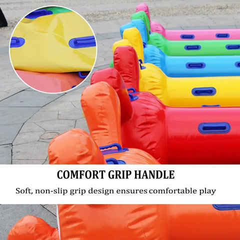 Colorful inflatable dragon boat race toy with comfort grip handles, 8 seats, durable PVC for outdoor team building.