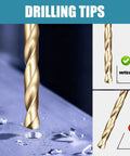 Cobalt Drill Bit Set 13 Piece One Sixteenth To One Quarter Inch M35 High Speed Steel Twist Jobber Bits in use drilling metal