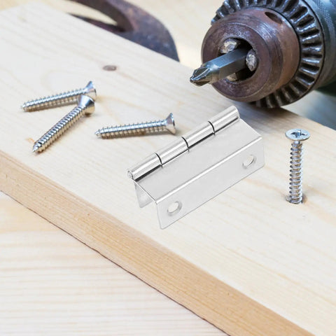 Right Angle Cabinet Door Hinges 10 Pack With Screws 180 Degree Full Overlay Heavy Duty Iron Hinges on wood surface with screws