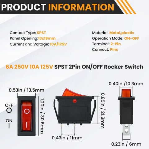 Two Pack Boat Shaped Rocker Switches With 2 Pins And 2 Positions On And Off 250V 15A Or 125V 20A Dope Marine Grade Toggle Switches For Boats RVs Trailers Electronics, black plastic 13x19mm panel cutout