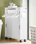 Slim Toilet Storage Cart With Wheels For Narrow Spaces 3 Tier Organizer For Toilet Paper Rolls White Finish Bathroom