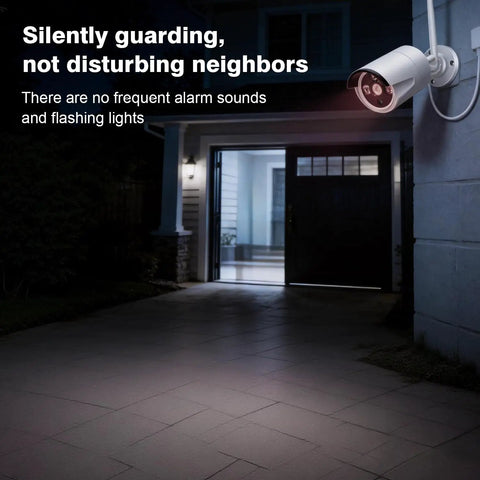 Outdoor view of Expandable 10 Channel Wireless Security Camera System with 10.1 Inch Monitor, capturing driveway at night.
