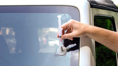 Windshield Saver Repair Kit For DIY Chip And Star Fix On Laminated Windshields, Repairs Up To One And A Quarter Inches Diameter in use