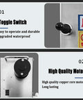 Heavy Duty Electric Pizza Dough Press Machine Stainless Steel Roll Out Tool showing toggle switch and quality motor details.