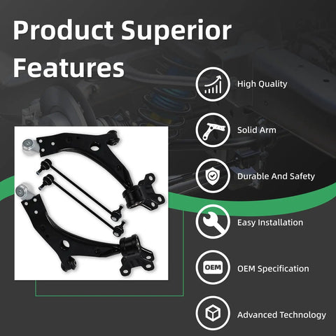 Front Lower Control Arm With Ball Joint Kit For Ford Escape 2014 2015 2016 2017 2018 2019 Driver And Passenger Sides Plus Stabilizer Sway Bar End Links 4 Piece Replacement Set, black steel arms
