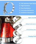 12 Piece Peromi T Bolt Radiator Hose Clamp Set Heavy Duty Stainless Steel Clamps In Six Sizes shown clamping red intercooler hose.