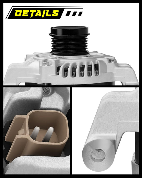 Close-up details of 160 Amp Beefed-Up Alternator For Jeep Cherokee 2014-2019 2.4L, Compass 2017-2022, Renegade with 6-Groove Pulley.