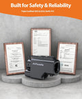 No Sweat NACS To CCS EV Charging Adapter, UL Certified 500 Amp Fast Charge Plug on display with safety certifications.