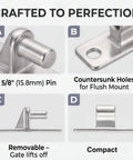 Beefy Heavy Duty Gate Hinges Set, 304 Stainless Steel, Five Eighth Inch Pin, Wall Mount, One Piece Casting, 600 Lb Capacity, Includes Two Female And Two Male Hinges For Farm Ranch Fence Garden Barn Shed Warehouse. 5/8 pin close-up