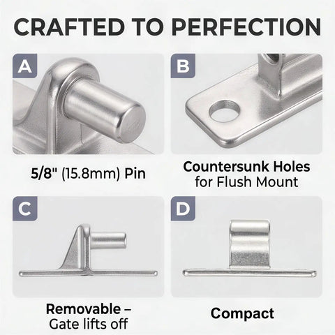 Beefy Heavy Duty Gate Hinges Set, 304 Stainless Steel, Five Eighth Inch Pin, Wall Mount, One Piece Casting, 600 Lb Capacity, Includes Two Female And Two Male Hinges For Farm Ranch Fence Garden Barn Shed Warehouse. 5/8 pin close-up