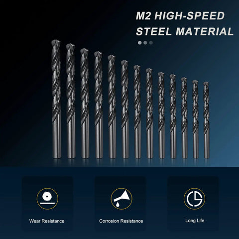 Kick The Drill Bit Set That Goes From 1mm To 13mm And Handles Metal Wood Projects Like A Boss With Smooth Shanks And Black Oxide Finish. 13-piece HSS steel drill bits