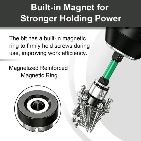 Built-in magnet in the Rock Solid 6 Piece Drywall Screw Setter Set for stronger screw holding during installation.