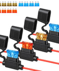 Kickass 4 Pack 12V Waterproof Inline Fuse Holders With 16AWG Male To Male Wire And 12 ATC ATO Blade Fuses 7.5 10 15 Amp.