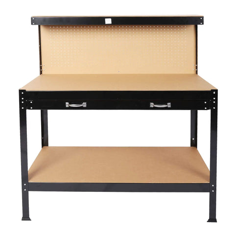 63 Inch Heavy Duty Workbench With Steel Frame And Thick MDF Top Delivers 300 Lb Capacity Includes Drawer Pegboard And Storage Shelf