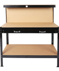 63 Inch Heavy Duty Workbench With Drawer And Pegboard Storage, beefy steel frame and thick MDF top