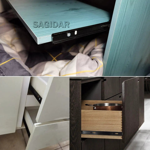 Heavy Duty Drawer Slides Detachable Two Fold Glides Black Metal Two Stage Extension Quiet Smooth Operation Built To Last Rust Resistant Steel With Ball Bearings And Anti Collision Rubber Pads For Cabinets mounted on cabinet drawers