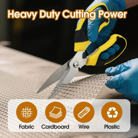 8 Inch Heavy Duty Utility Scissors For Kitchen Office Craft And DIY Workhorse Multipurpose Stainless Steel Shears For Cardboard Fabric Carpet Leather And Thin Wire With Protective Cover, cutting wire mesh