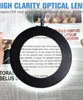 2 In 1 Magnifying Glass With Light And Stand, 5X Real Glass Lens, enhancing text clarity on a page