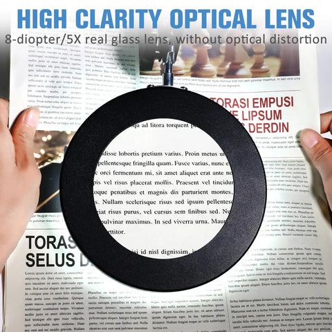 2 In 1 Magnifying Glass With Light And Stand, 5X Real Glass Lens, enhancing text clarity on a page