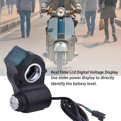 Universal Ebike Ignition Switch With Key And Throttle Display, 12V-96V Voltage Readout, 3-Wire Lock, 63-Inch Cable, Fits 22mm Handlebars, Electric Scooter Key Switch, 2-In-1 Bike Key Ignition