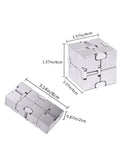 New Version Metal Infinity Cube Fidget Toy For Stress Anxiety Relief And ADHD Calming with measurements, folded and unfolded