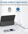 Desk Edge Clamp Power Strip With USB C Charging Station 40W Fast Charging 4 PD 20W USB C Ports 5 Outlet Surge Protector Fits 1.96 Inch Desk Edge ETL Listed White shown with tablet and phone charging
