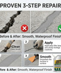 Before and after of Heavy Duty Waterproof Concrete Crack Filler And Sealant For Driveways And Foundations showing smooth waterproof finish.
