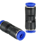One Quarter Inch Push To Connect Air Hose Fittings Set Of 10 Quick Release Pneumatic Connectors Straight Union Two Way Couplers in blue