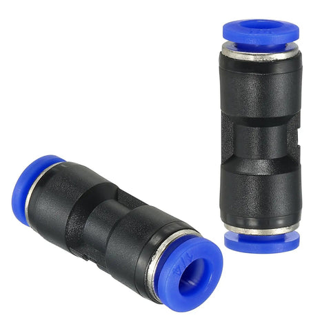 One Quarter Inch Push To Connect Air Hose Fittings Set Of 10 Quick Release Pneumatic Connectors Straight Union Two Way Couplers in blue