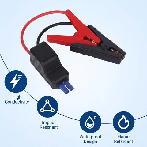 Heavy Duty Car Emergency Battery Jump Cable With EC5 Connector And Snappy Battery Clamps For 12 Volt Portable Starters close-up of clamp and connector.