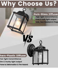 Built Tough E26 Outdoor Porch Light For Home Exterior Wall Matte Black Die Cast Aluminum And Clear Glass Wall Lantern, showcasing glass diffuser benefits.