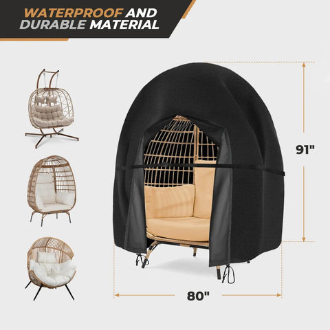 Waterproof Double Egg Chair Cover For Outdoor Furniture 420D Durable Patio Hanging Swing Chair Cover Fits Up To 90 Inches High And 80 Inches Deep All Weather Rain Or Shine Protection From Dirt And Sun shown on chair