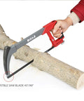12 Inch Adjustable Hacksaw Frame Set With High Tension Beefy Workhorse Hand Saw Includes 10 Blades cutting wood log